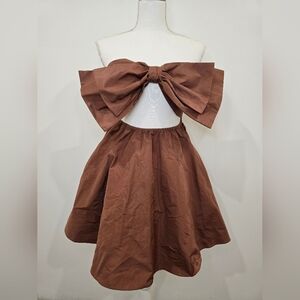 Zara Elegant Brown Bow Coctail Dress